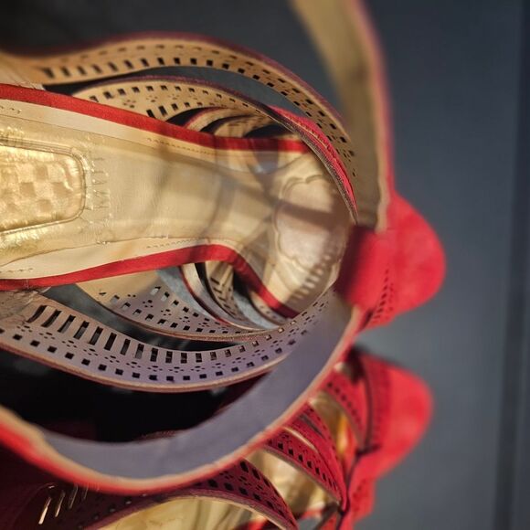 Vince Camuto Red Rose Strappy Suede Block Heels - Picture 6 of 9